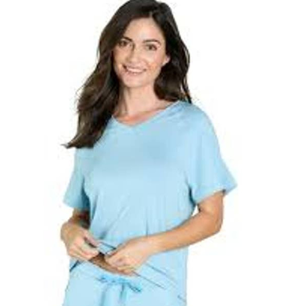B Up BRENDA RELAXED SHORT SLEEVE RAGLAN TEE Lounge Sky Blue #BRE-105 Small NEW